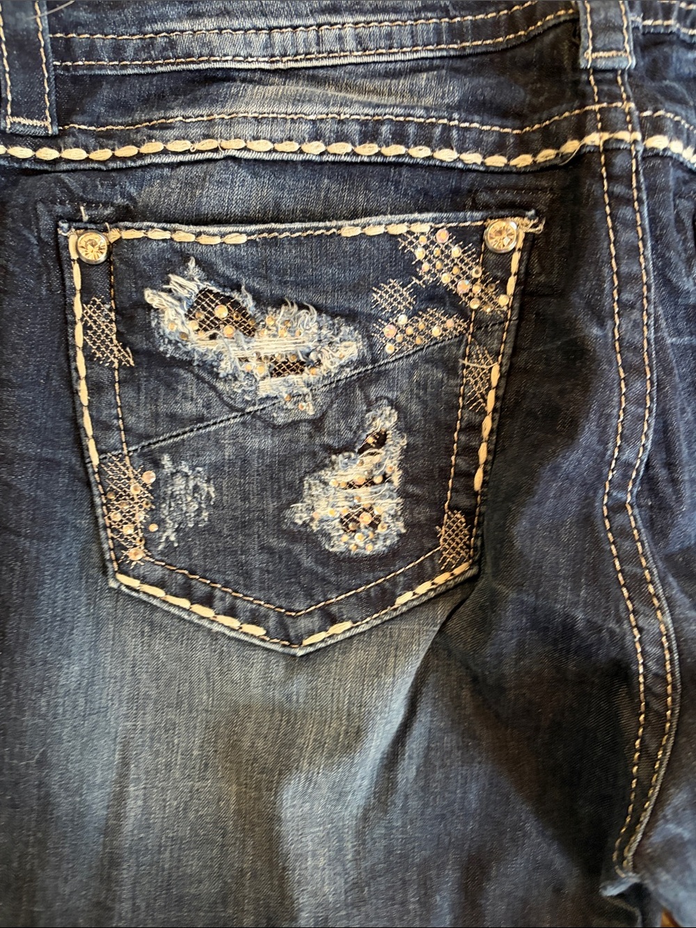 Miss Me Dark Blue Bootcut Jeans with Distressed Back Pockets - Picture 3 of 7